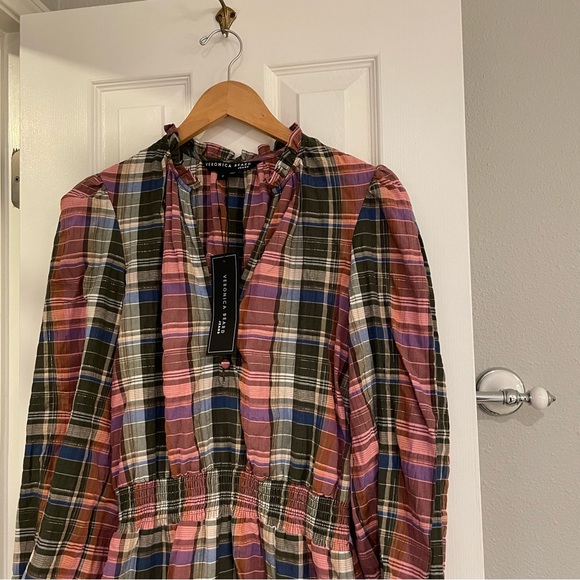 NEW Veronica Beard Destiny Dress in Olive Pink Plaid 2 - Picture 6 of 12